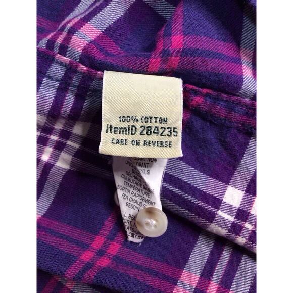 LL Bean Plaid Flannel Shirt Purple Pink Lumberjack Collared Button Up Women’s M - Picture 6 of 9